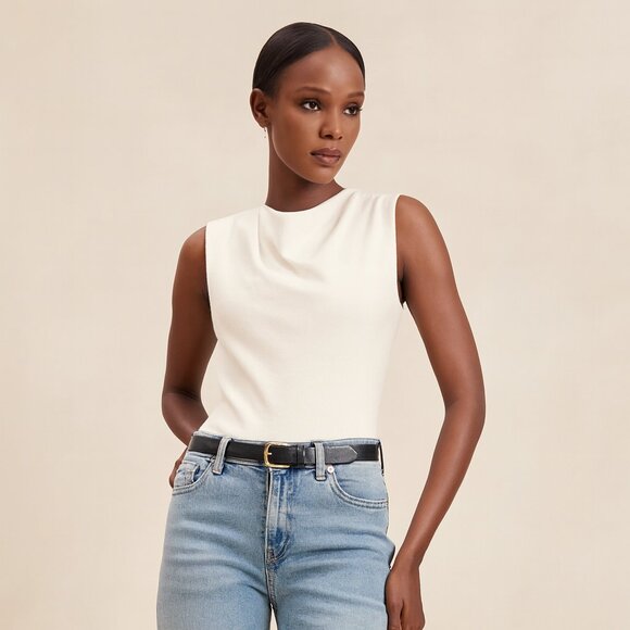 Banana Republic Sleeveless Scuba Cowl Neck Top Small Ivory White Layering Soft - Picture 1 of 6